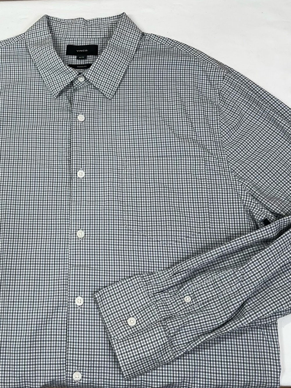 Vince Mens Button Down Shirt Olive Green Plaid Cotton Lyocell Classic Fit XL